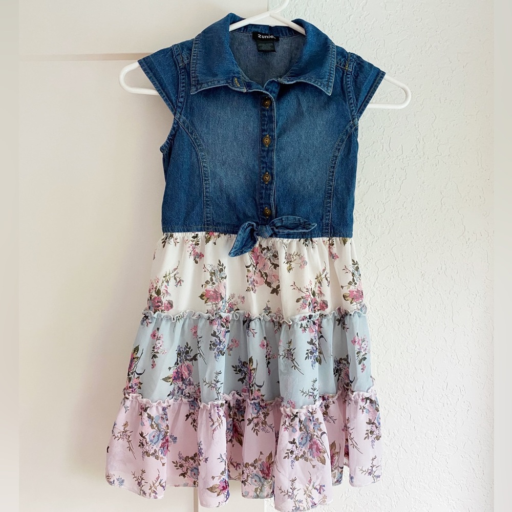 Zunie girls denim and floral dress size 7